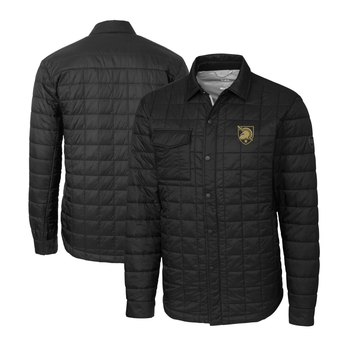 Men's Cutter & Buck Black Army Black Knights Rainier PrimaLoft Eco Insulated Quilted Button-Up Shirt Jacket