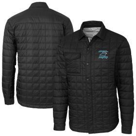 Men's Cutter & Buck Black Carolina Panthers Rainier PrimaLoft Eco Insulated Quilted Button-Up Shirt Jacket