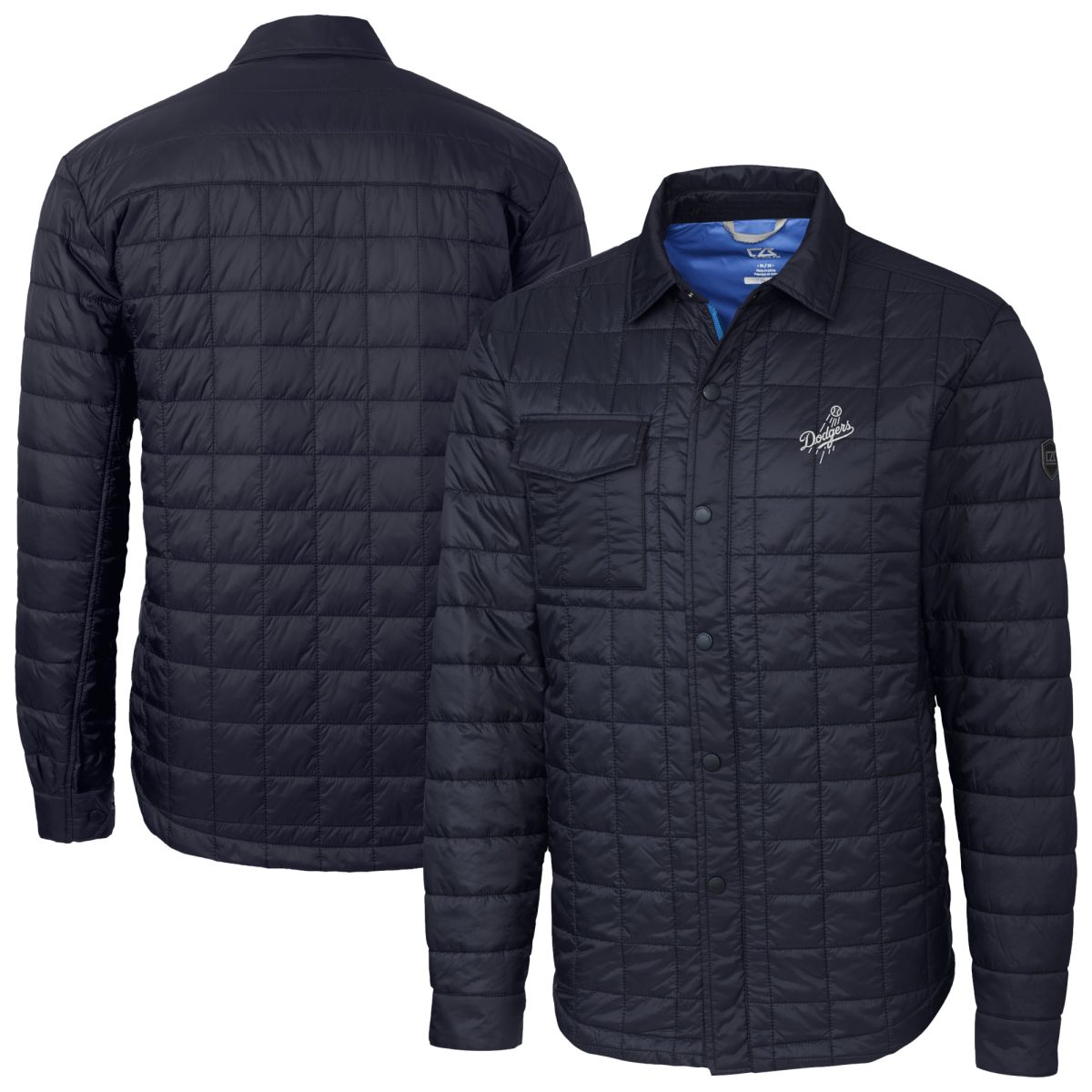 Men's Cutter & Buck Navy Los Angeles Dodgers Rainier PrimaLoft® Eco Insulated Quilted Full-Zip Shirt Jacket