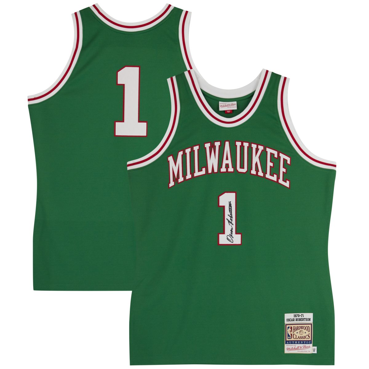 Oscar Robertson Milwaukee Bucks Autographed Mitchell & Ness Green 1970-71 Authentic Jersey - Front Signed