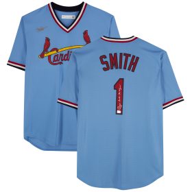 Ozzie Smith St. Louis Cardinals Autographed Light Blue Nike Cooperstown Collection Replica Jersey with "The Wizard" Inscription