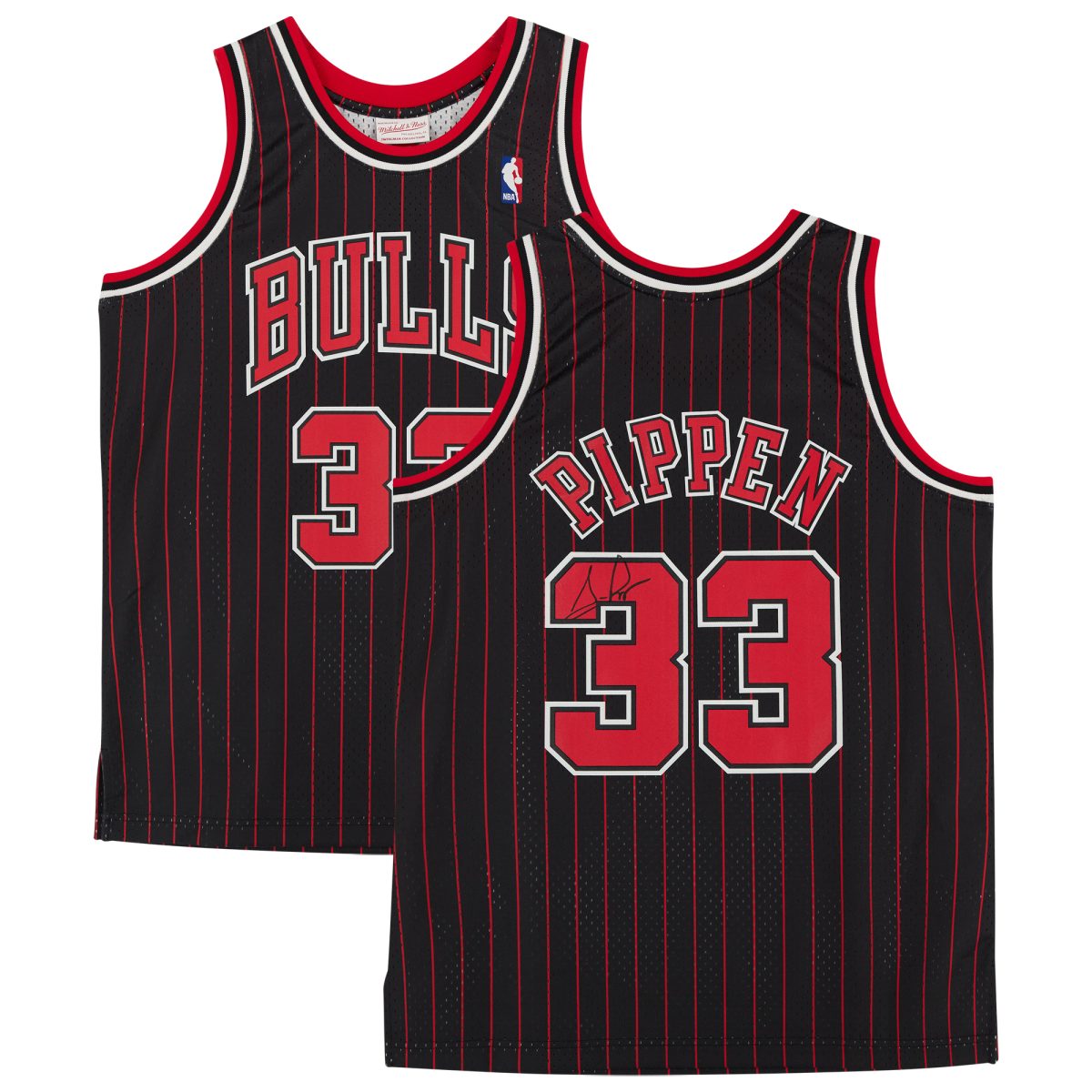 Scottie Pippen Chicago Bulls Autographed Mitchell & Ness Black 1995-96 Pinstripe Swingman Jersey