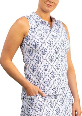 Smith & Quinn Womens The Alice Sleeveless Golf Polo - Blue, Size: Large