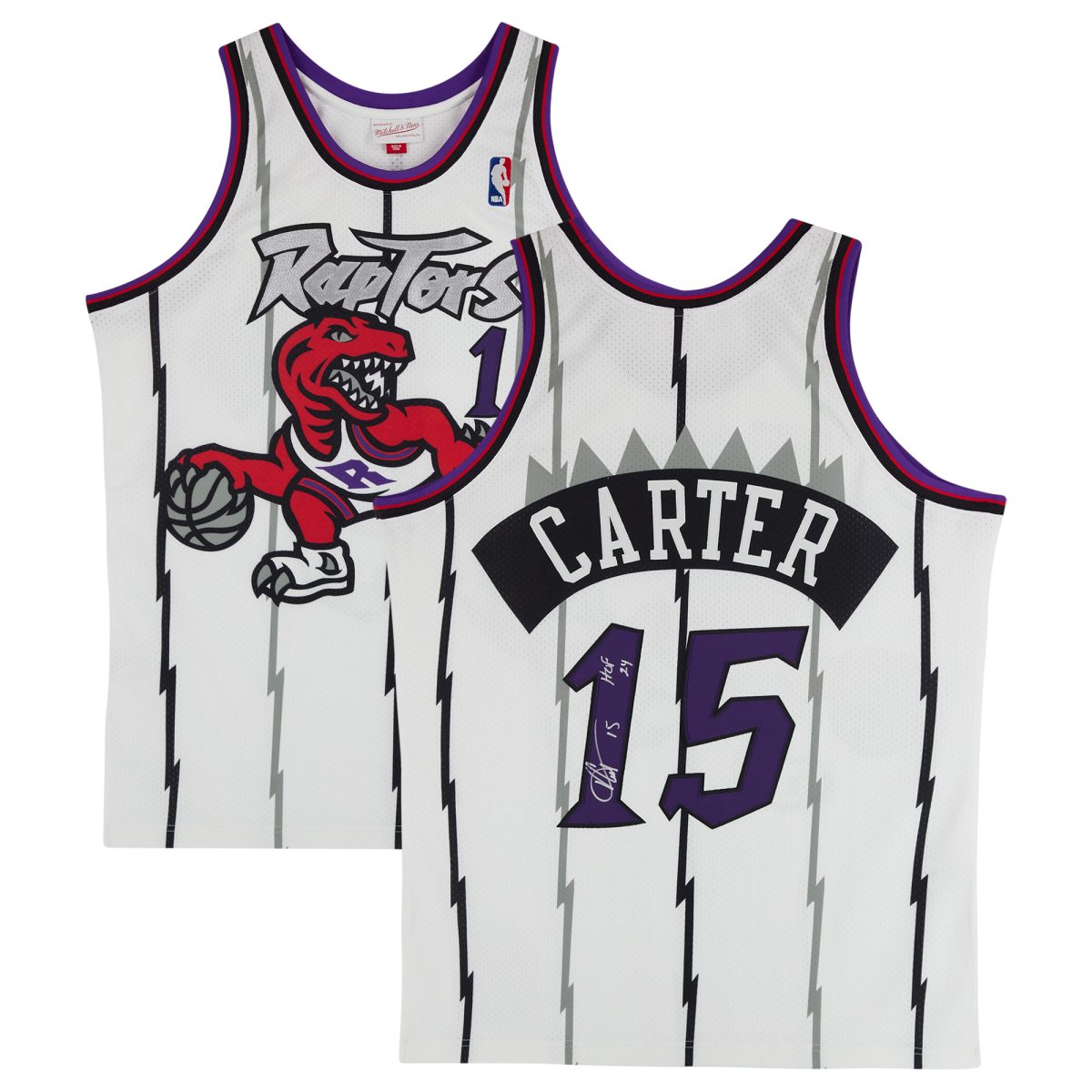 Vince Carter Toronto Raptors Autographed Mitchell & Ness White 1998-99 Authentic Jersey with "HOF 24" Inscription