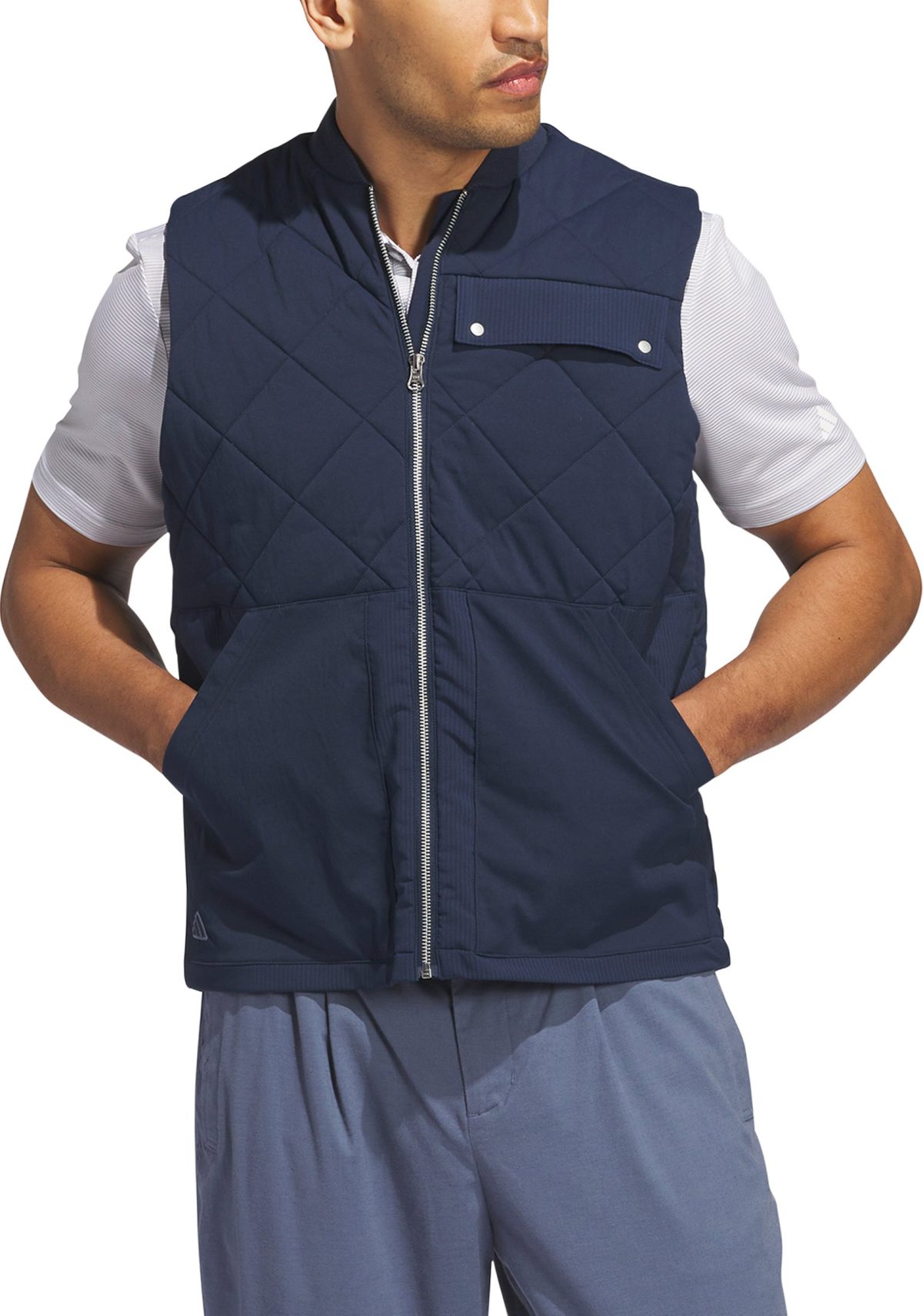 adidas Go-To Quilted DWR Full-Zip Men's Golf Vest - Blue, Size: Small