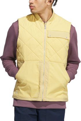 adidas Go-To Quilted DWR Full-Zip Men's Golf Vest - Yellow, Size: Small