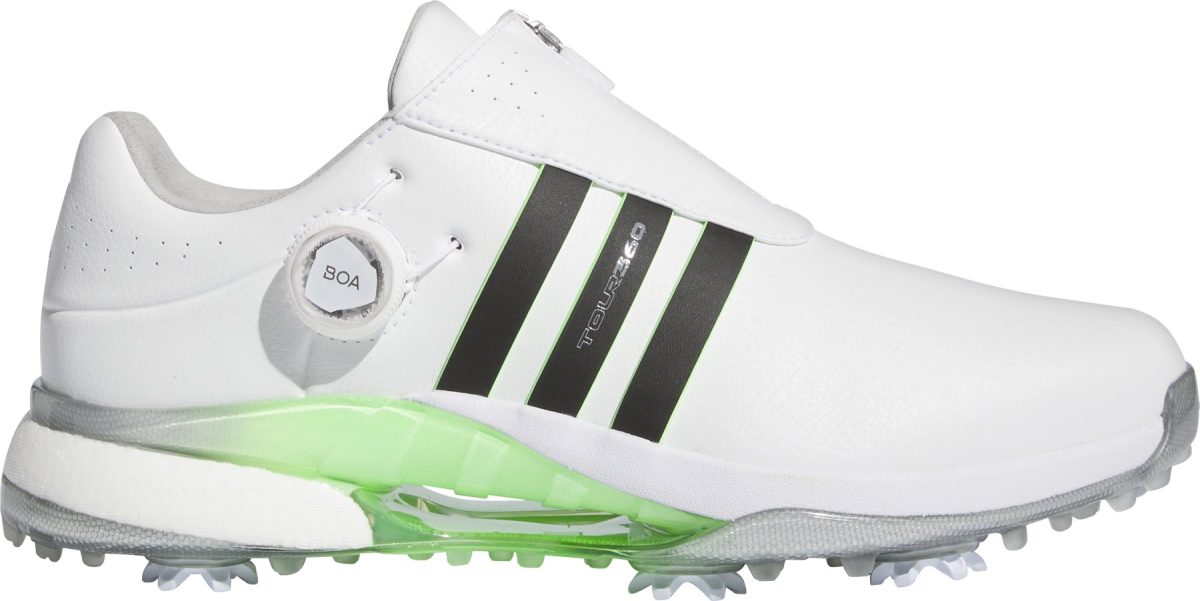 adidas Tour360 24 BOA BOOST Golf Shoes - Cloud White/Core Black/Green Spark - 9.5 - MEDIUM