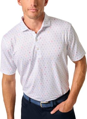 johnnie-O Mixology Printed Jersey Performance Men's Golf Polo - White, Size: Medium