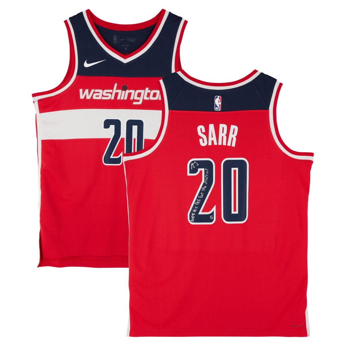 Alexandre Sarr Washington Wizards Autographed Nike Red Icon Edition Swingman Jersey With "2024 #2 Pick" and "For The District" Inscriptions - Limited Editon #5/5