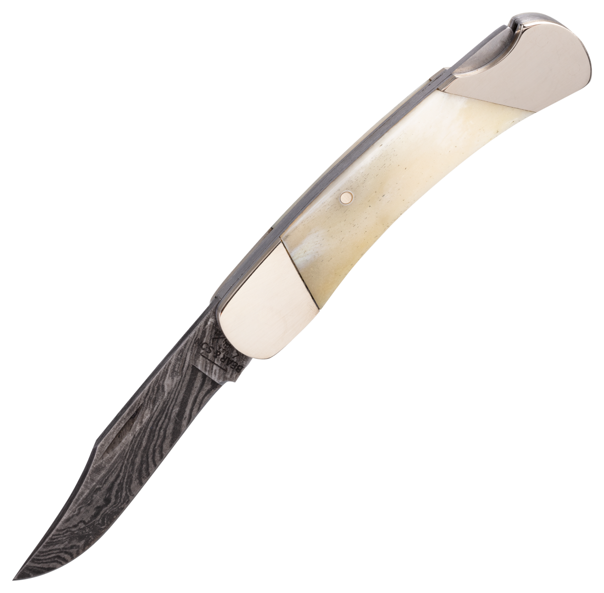 Bear & Son Cutlery White Bone Damascus Lockback Knife