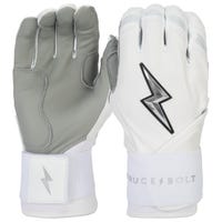 Bruce+Bolt Men's Premium Cabretta Leather Long Cuff Batting Gloves - 2020 Model - Chrome in White/Chrome Size Large