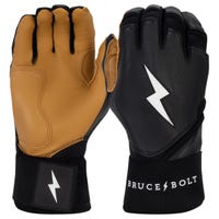 Bruce+Bolt Men's Premium Cabretta Leather Long Cuff Batting Gloves - 2020 Model in Black/Gold Size Large