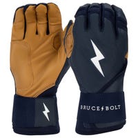 Bruce+Bolt Men's Premium Cabretta Leather Long Cuff Batting Gloves - 2020 Model in Navy/Gold Size Large