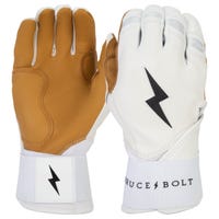 Bruce+Bolt Men's Premium Cabretta Leather Long Cuff Batting Gloves - 2020 Model in White/Gold Size Large