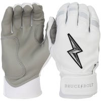 Bruce+Bolt Men's Premium Cabretta Leather Short Cuff Batting Gloves - 2020 Model - Chrome in White/Chrome Size Large