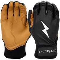 Bruce+Bolt Men's Premium Cabretta Leather Short Cuff Batting Gloves - 2020 Model in Black/Gold Size Large