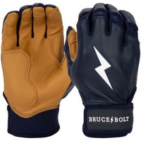 Bruce+Bolt Men's Premium Cabretta Leather Short Cuff Batting Gloves - 2020 Model in Navy/Gold Size Large