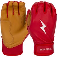 Bruce+Bolt Men's Premium Cabretta Leather Short Cuff Batting Gloves - 2020 Model in Red/Gold Size Large