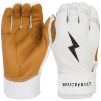 Bruce+Bolt Men's Premium Cabretta Leather Short Cuff Batting Gloves - 2020 Model in White/Gold Size Large