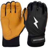 Bruce+Bolt Premium Cabretta Leather Long Cuff Youth Batting Gloves - 2020 Model in Black/Gold Size Large