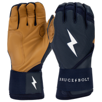 Bruce+Bolt Premium Cabretta Leather Long Cuff Youth Batting Gloves - 2020 Model in Navy/Gold Size Large