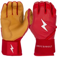 Bruce+Bolt Premium Cabretta Leather Long Cuff Youth Batting Gloves - 2020 Model in Red/Gold Size Medium