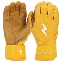 Bruce+Bolt Premium Cabretta Leather Long Cuff Youth Batting Gloves - 2020 Model in Yellow/Gold Size Medium