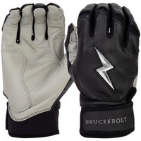 Bruce+Bolt Premium Cabretta Leather Short Cuff Youth Batting Gloves - 2020 Model - Chrome in Black/Chrome Size Medium