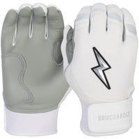 Bruce+Bolt Premium Cabretta Leather Short Cuff Youth Batting Gloves - 2020 Model - Chrome in White/Chrome Size Medium