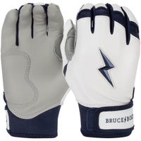 Bruce+Bolt Premium Cabretta Leather Short Cuff Youth Batting Gloves - 2020 Model - Chrome in White/Navy Size Medium