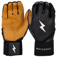 Bruce+Bolt Premium Cabretta Leather Short Cuff Youth Batting Gloves - 2020 Model in Black/Gold Size Large