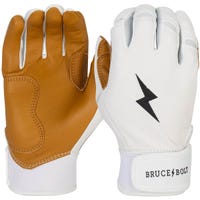 Bruce+Bolt Premium Cabretta Leather Short Cuff Youth Batting Gloves - 2020 Model in White/Gold Size Large