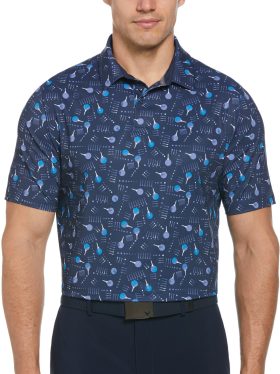 Callaway Men's Golf Ball & Tee Print Men's Golf Polo - Blue, Size: Small