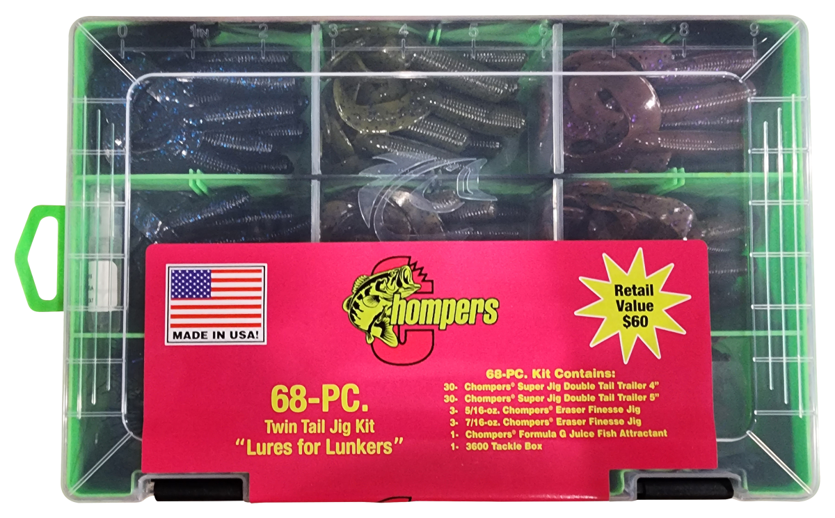 Chompers 68-Piece Twin Tail Grub Jig Kit