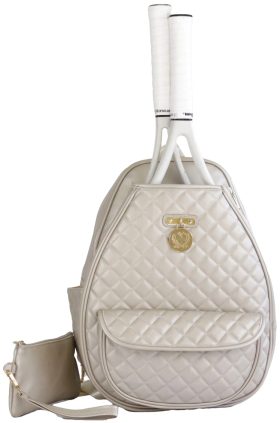 Court Couture Monaco Quilted Argyle Tennis & Pickleball Backpack Sling Bag (Champagne)