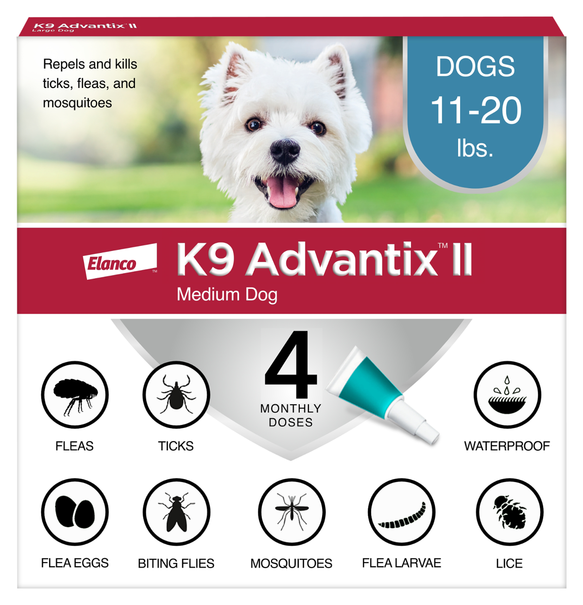 Elanco K9 Advantix II Flea and Tick Prevention - 11-20 lbs. - K9 Advantix II Medium Dog 2-Pack