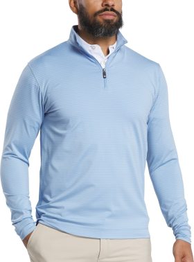 FootJoy Shadow Stripe Quarter-Zip Mid-Layer Men's Golf Pullover - Blue Jay - Blue, Size: Large