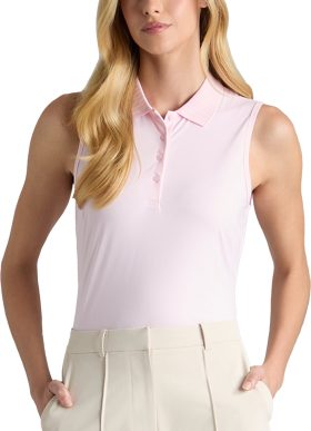 G/FORE Womens Pleated Collar Silky Tech Nylon Sleeveless Golf Polo Shirt - Pink, Size: Large