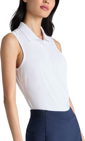 G/FORE Womens Pleated Collar Silky Tech Nylon Sleeveless Golf Polo Shirt - White, Size: Large