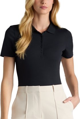 G/FORE Womens Ribbed Tech Nylon Golf Polo Shirt - Black, Size: Large