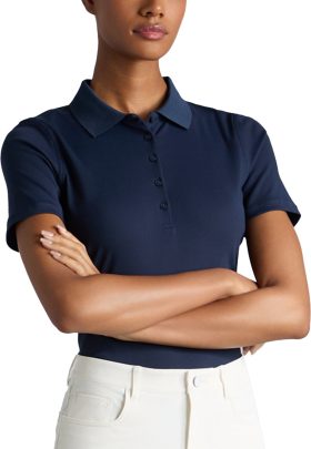 G/FORE Womens Ribbed Tech Nylon Golf Polo Shirt - Blue, Size: Large