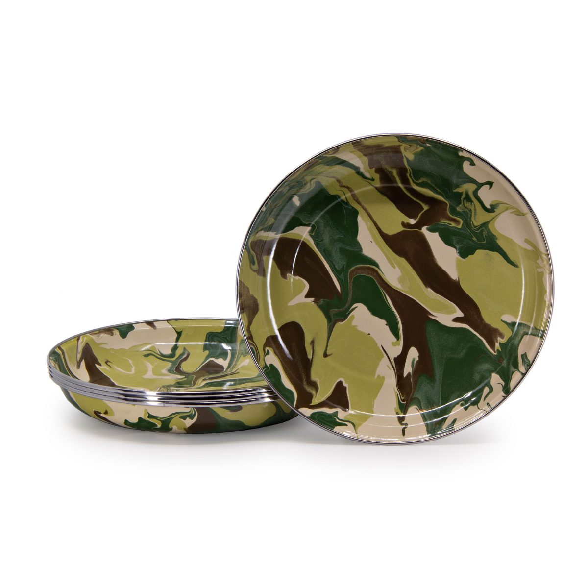 Golden Rabbit Camouflage Enamelware Pasta Plates 4-Pack