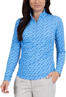 IBKUL Womens Fatima Print Long Sleeve Mock Neck Golf Top - Blue, Size: X-Large