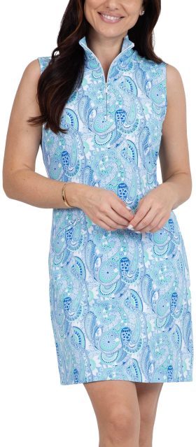 IBKUL Womens Gloria Print Sleeveless Mock Neck Golf Dress - Blue, Size: Large