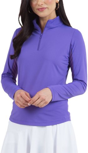 IBKUL Womens Solid Mock Neck Golf Top - Purple, Size: Large