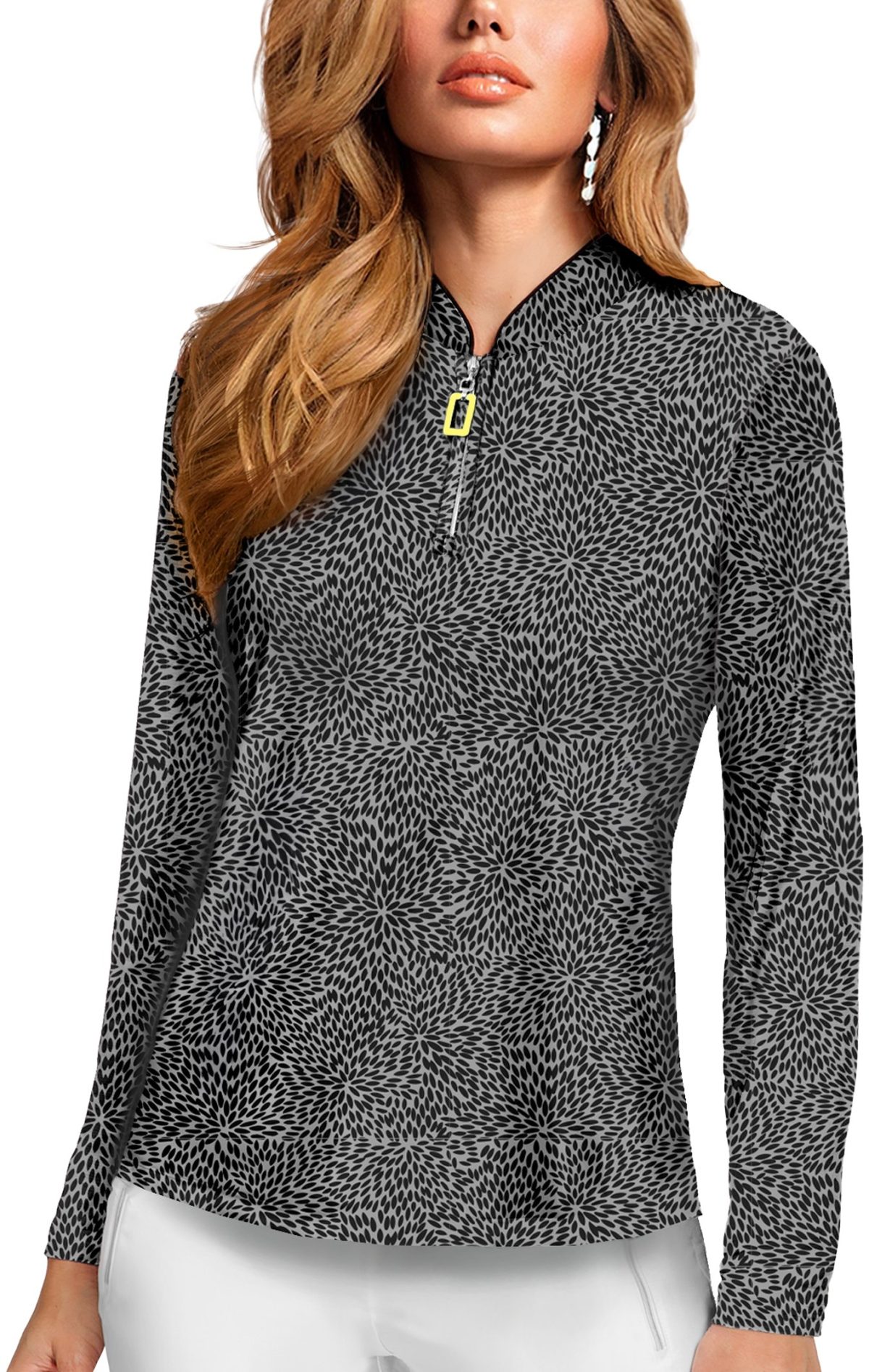 Jamie Sadock Womens Starburst Sunsense Long Sleeve Golf Top - Black, Size: Large