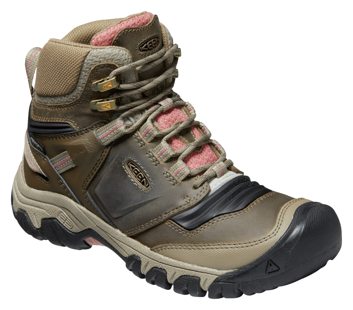 KEEN Ridge Flex Mid Waterproof Hiking Boots for Ladies - Timberwolf/Brick Dust - 10M