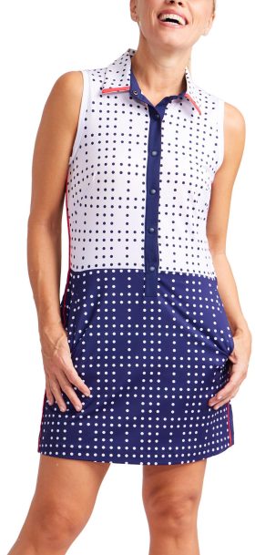 KINONA Womens No Waist No Worry Sleevelesss Golf Dress - Blue, Size: X-Large