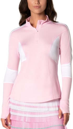 Lucky In Love Womens Color Block 1/4 Zip Long Sleeve Golf Top - Pink, Size: X-Small