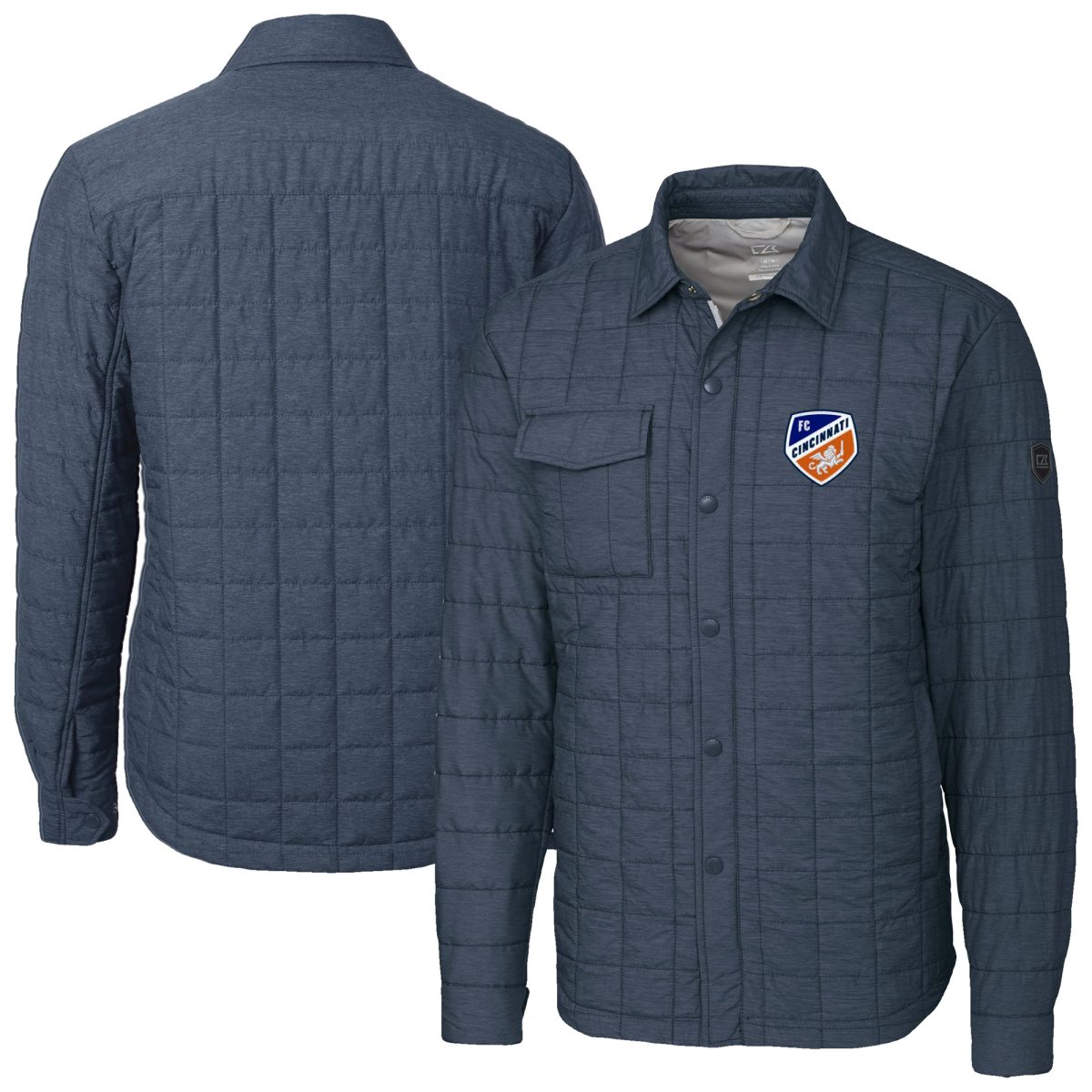 Men's Cutter & Buck Anthracite FC Cincinnati Big & Tall Rainier PrimaLoft Eco Insulated Full-Snap Quilted Shirt Jacket